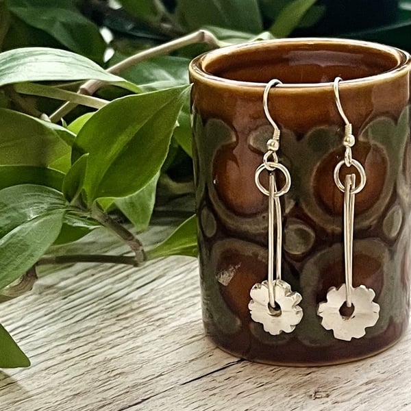Handmade Solid Silver Flower Drop Earrings - Summer Seconds