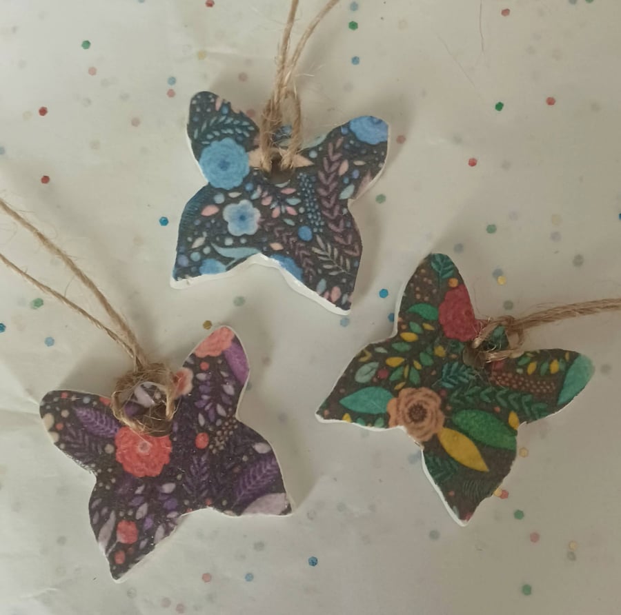 Set of 3 Handmade Clay Butterfly Floral Gift Tags