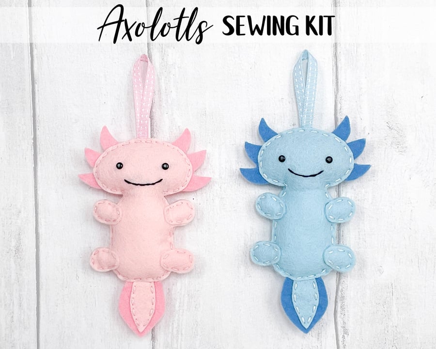 Axolotl Felt Sewing Kit - Axel & Azul Axolotls - Includes everything you need