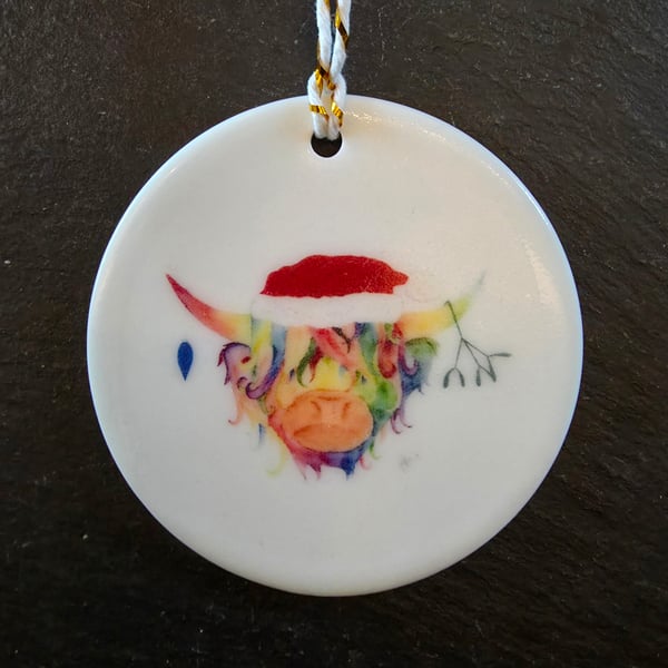 Highland Coo Ceramic Hanging Bauble 