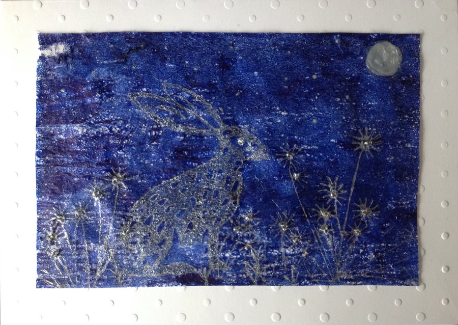 Hare in the Moonlight textile card