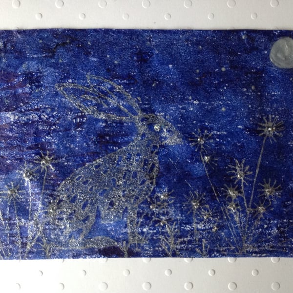 Hare in the Moonlight textile card