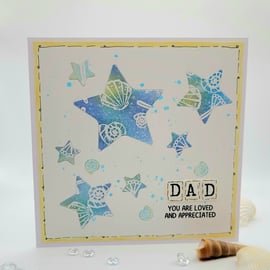 Card -  Handmade Cards, Birthday, Dad, Fathers Day, stars, coastal, blue