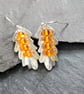 Leaf earrings in etched pewter with amber stones and sterling silver ear hooks - Image 1