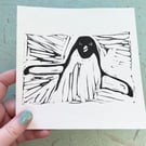 Penguin Lino Print