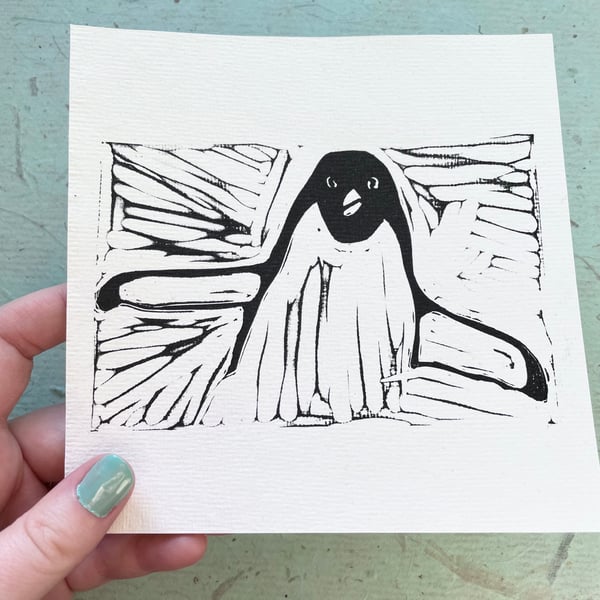 Penguin Lino Print