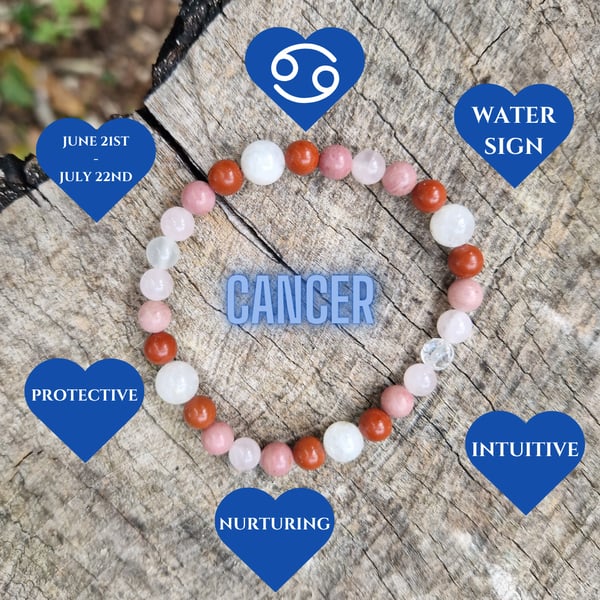 Cancer Zodiac Star Sign Gemstone Bracelet 