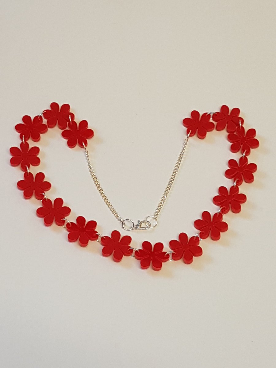 Flower Chain Necklace - Red Acrylic