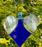 Stained Glass Heart Angel - Royal blue with white wispy wings
