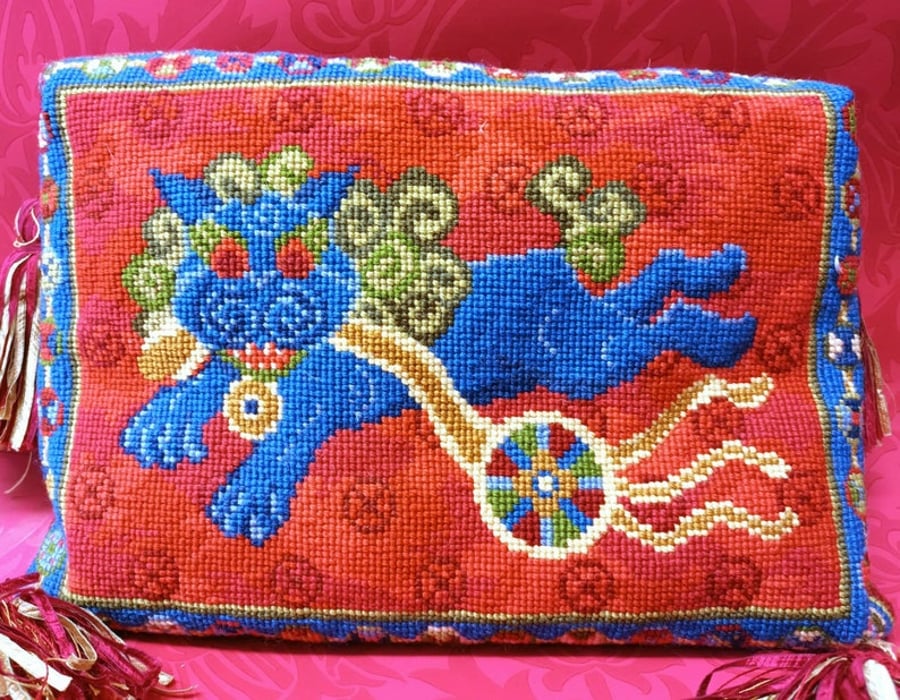 Chinese Lion Tapestry Kit, Charted Needlepoint, Cushion Picture, Cross Stitch