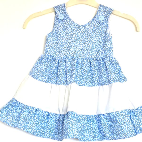 Blue and white cottons and cotton mix tiered sundress - size 1 to 2 years