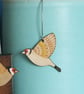 Mini Hand Painted Wooden Goldfinch Bird Drop Earrings - Image 2