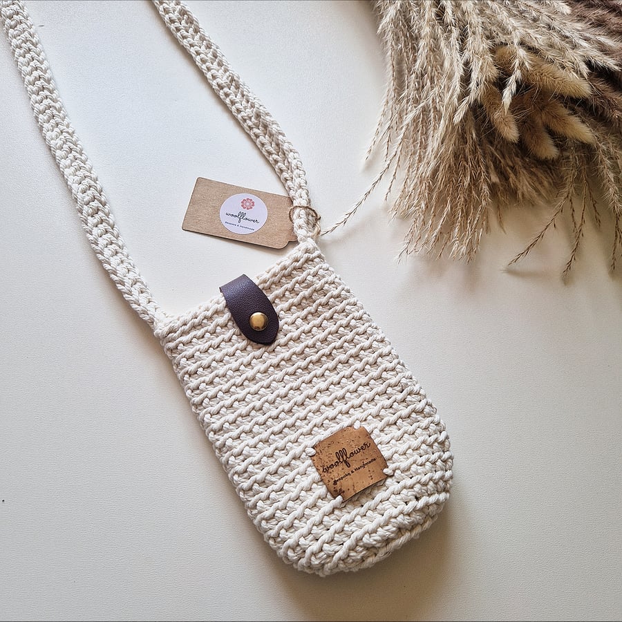 Natural Crochet Crossbody Phone Bag. Gift For Mum, Sister, Friends & Teens!