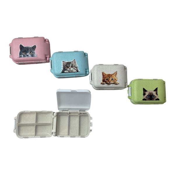 Knitting notions box with cat motif, contents an option