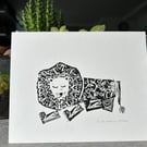Stamped Sleeping Lion in black ink - made. In Yorkshire