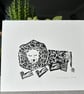 Stamped Sleeping Lion in black ink - made. In Yorkshire