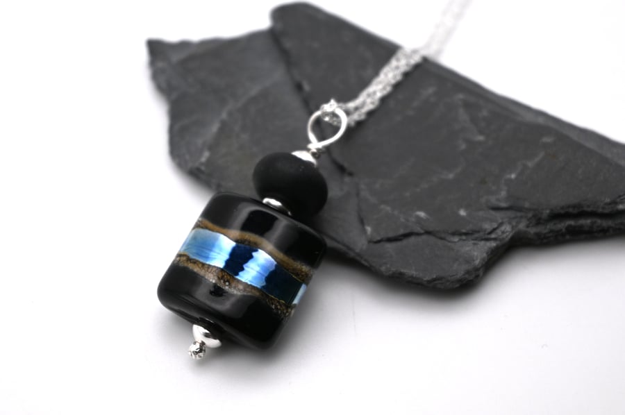 lampwork glass pendant necklace, sterling silver chain