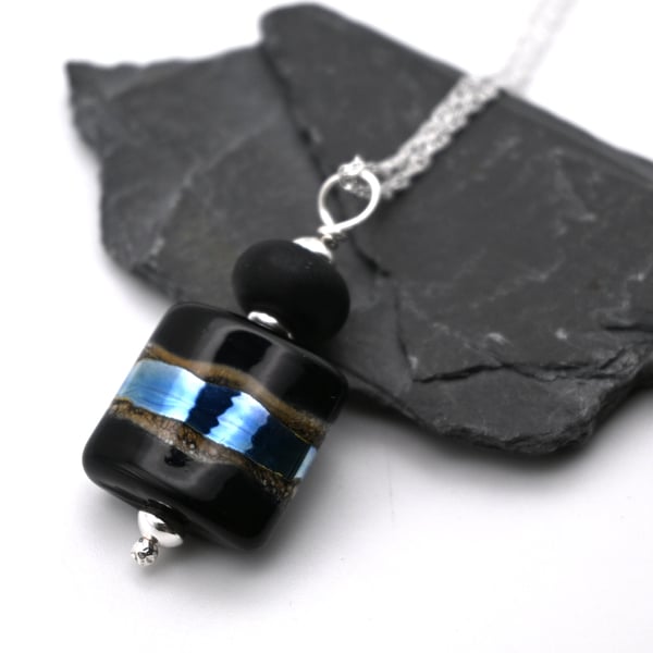 lampwork glass pendant necklace, sterling silver chain