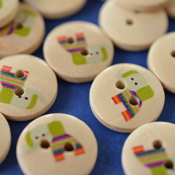 15mm Wooden Rainbow Elephant Buttons 10pk Kids Buttons (SAN5)