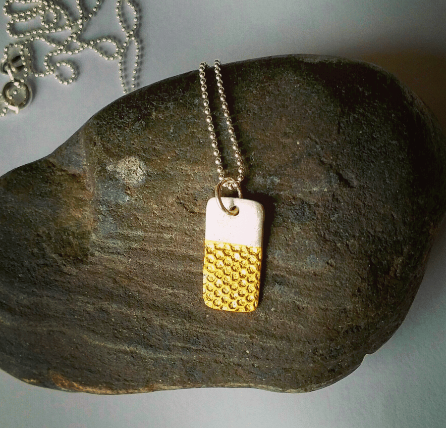 Fine Silver and 24ct Gold Tiny Tag Necklace with Gold Honeycomb Texture