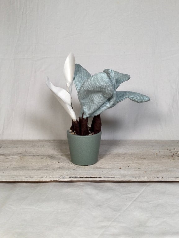 Fabric, small house plant. Easy care house plant. Small artificial houseplant or