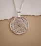 Kingfisher Engraved Sterling Silver Coin Necklace