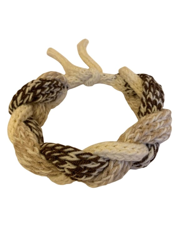 Hand Knitted Scarf Headband Multifunctional Adjustable Brown Beige Cream Plaited