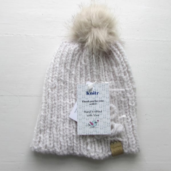Super chunky rib hat, off white alpaca and wool, M size