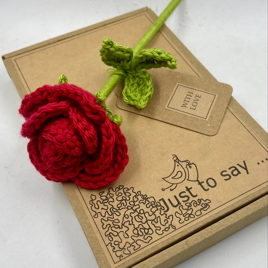 Crochet  Romantic Red Rose  - Alternative to a Card