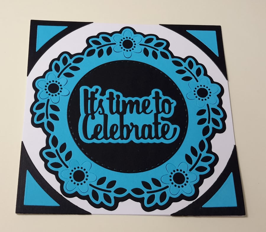 It's Time to Celebrate Greeting Card - Blue and Black