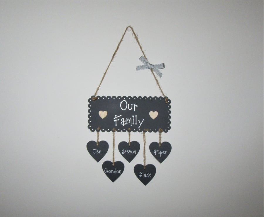 Personalised Our Family plaque. Dark Grey Housewarming Gift. Christmas gift