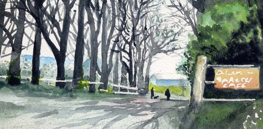 Essex - Path to Parlour Cafe Creeksea DL Blank Card of Watercolour and Pen 39a