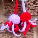 Matching Jellyfish Crochet Keyrings Pastel Pink & Red - Clasp Hook Bag Charms