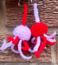 Matching Jellyfish Crochet Keyrings Pastel Pink & Red - Clasp Hook Bag Charms