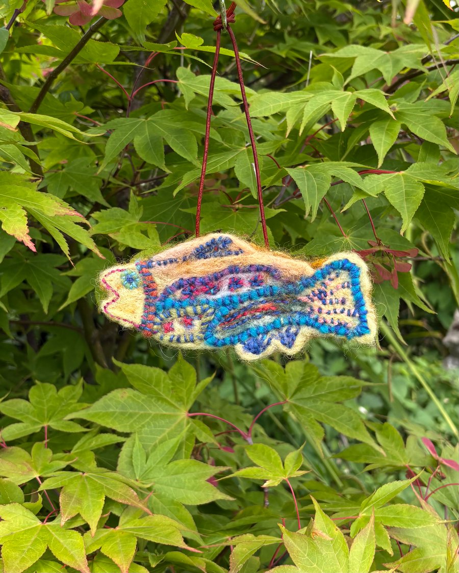 Felted hanging decoration - Yellow Fish