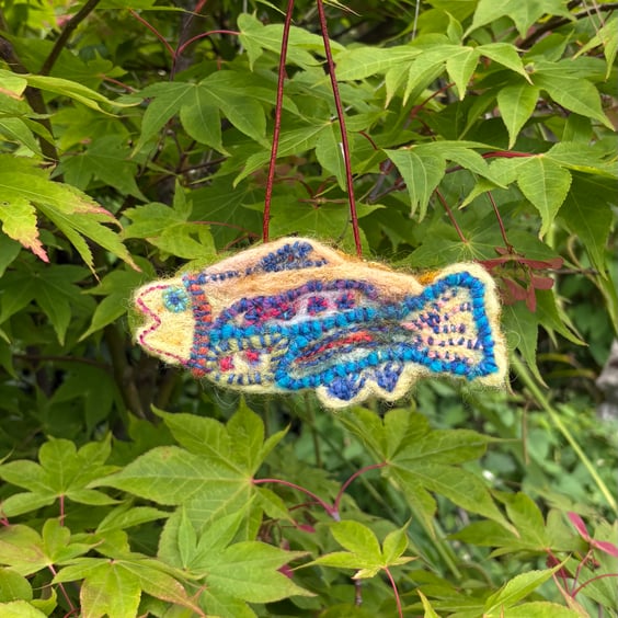 Felted hanging decoration - Yellow Fish