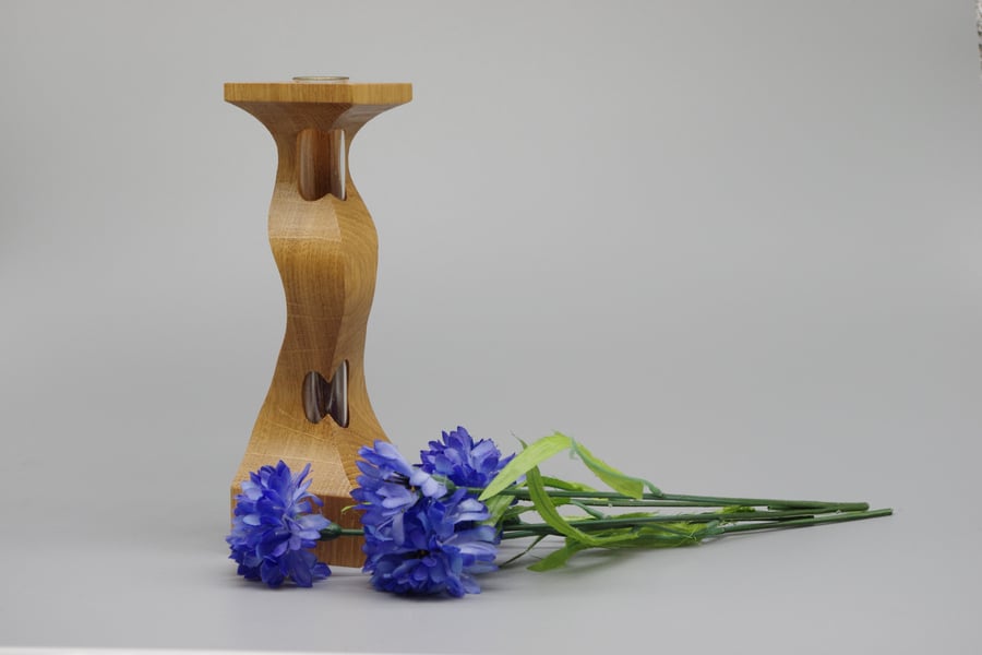 Handmade Wooden Vase With Test Tube. For Single Bud or Small Bunch. "