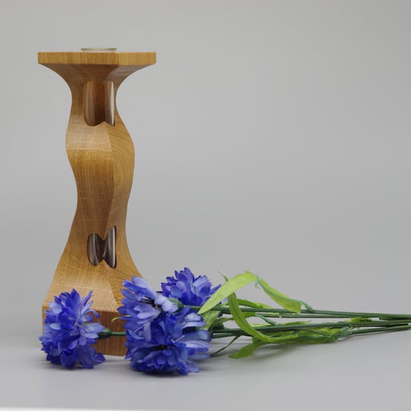 Handmade Wooden Vase With Test Tube. For Single Bud or Small Bunch. "