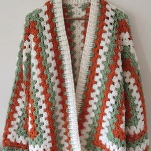 Hand-Crocheted Hexagon Coatigan: Rust & Sage Green Boho Sweater