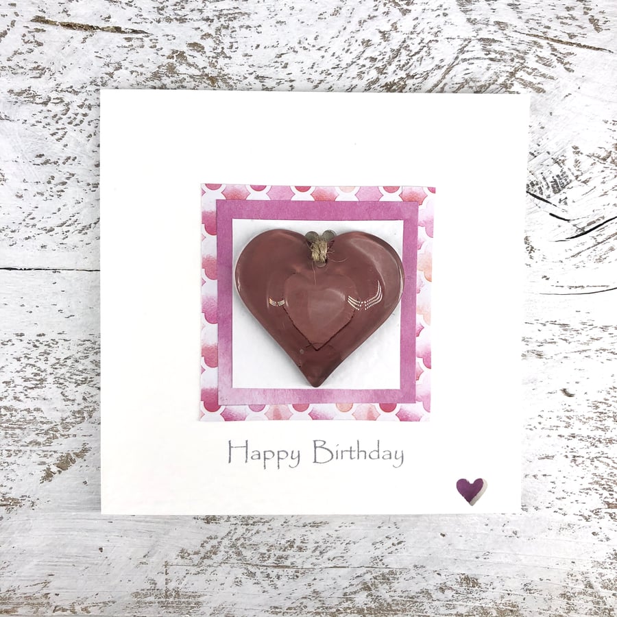 Birthday Card Detachable Pink Glass Heart