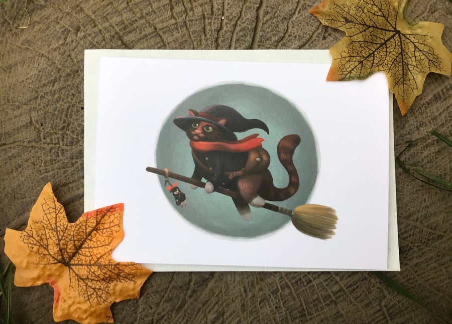 Cat Witch Blank Greeting Card