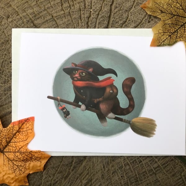 Cat Witch Blank Greeting Card