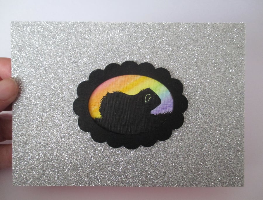 Guinea Pig Pet Memorial Sympathy Greetings Card Rainbow Silhouette Picture
