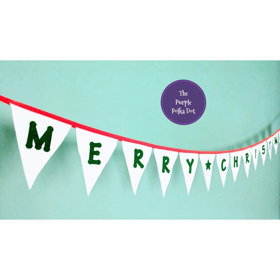 Merry Christmas bunting handmade from wool blend felt in traditional colours