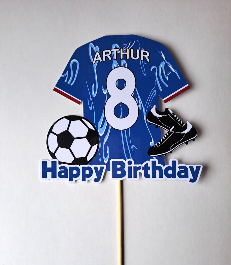 Chelsea style cake topper personalised. Football cake topper.