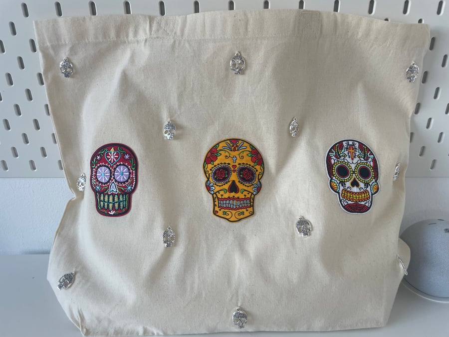 Sugar skull large tote bag made to order 