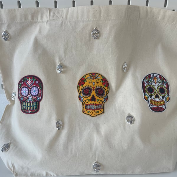 Sugar skull large tote bag made to order 