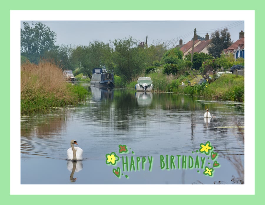 Happy Birthday Swans & Cygnets Greeting Card A5