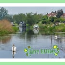 Happy Birthday Swans & Cygnets Greeting Card A5