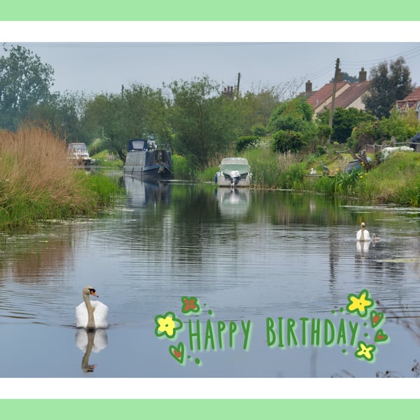 Happy Birthday Swans & Cygnets Greeting Card A5